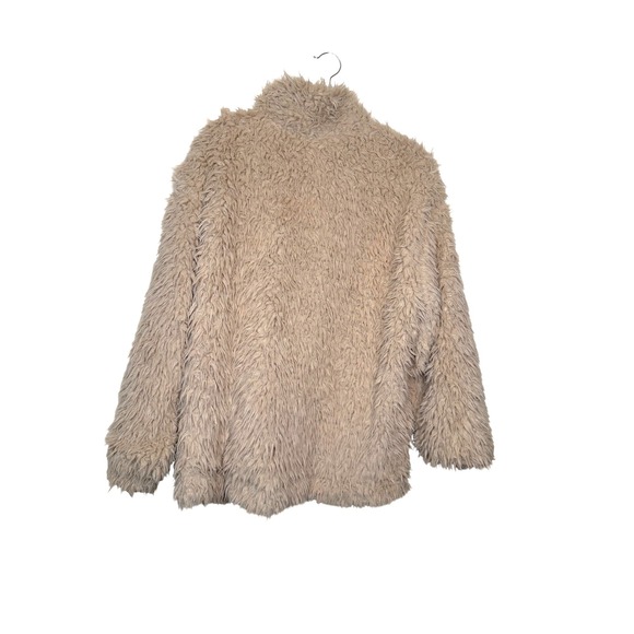 Molly Bracken Beige Shaggy Faux Fur Zip Up Jacket Women's Size Medium - Picture 4 of 7
